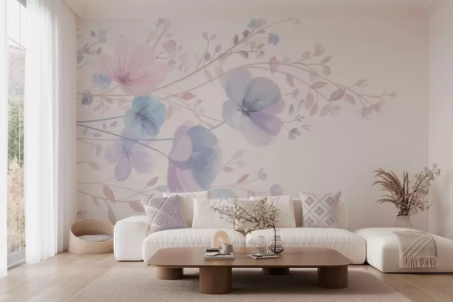 murais de parede delicadas flores silvestres sobre um fundo branco w05388