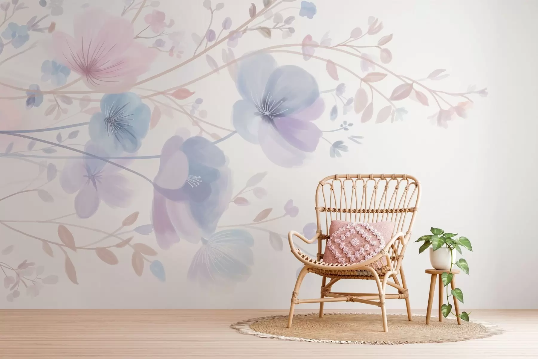 murais de parede delicadas flores silvestres sobre um fundo branco w05388