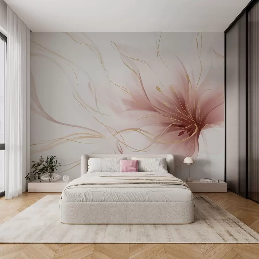 murais de parede Uma flor rosa abstrata com linhas fluidas no estilo Fluid Art w05428v1