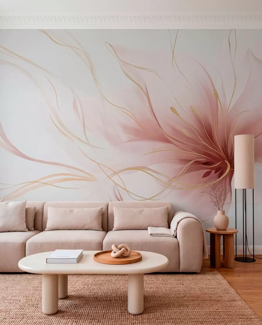 murais de parede Flor rosa em linhas fluidas w05428v1