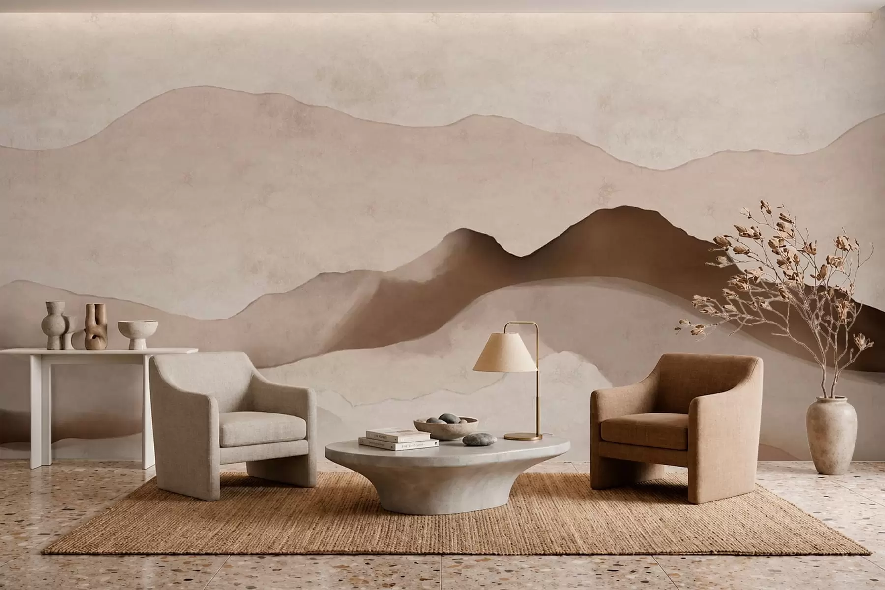 murais de parede Montanhas abstratas nos estilos Japandi e minimalista w05434