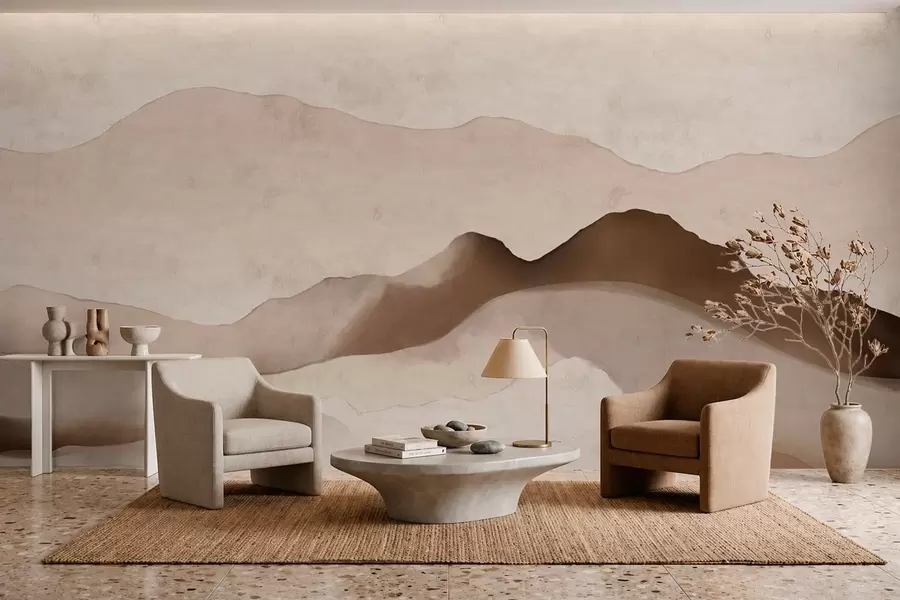 murais de parede Montanhas abstratas nos estilos Japandi e minimalista w05434