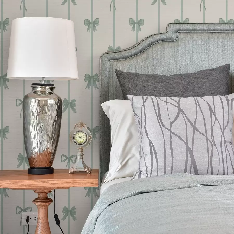 murais de parede Laços verdes com fitas sobre fundo bege a01074v1