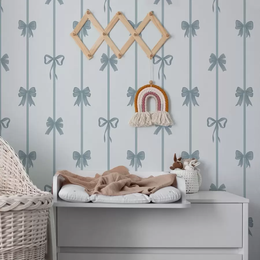 murais de parede Laços azuis com fitas sobre um fundo claro a01074v2