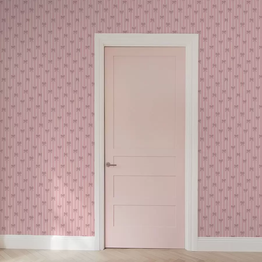 murais de parede Pequenos laços cor-de-rosa sobre um fundo às riscas cor-de-rosa a01076v1