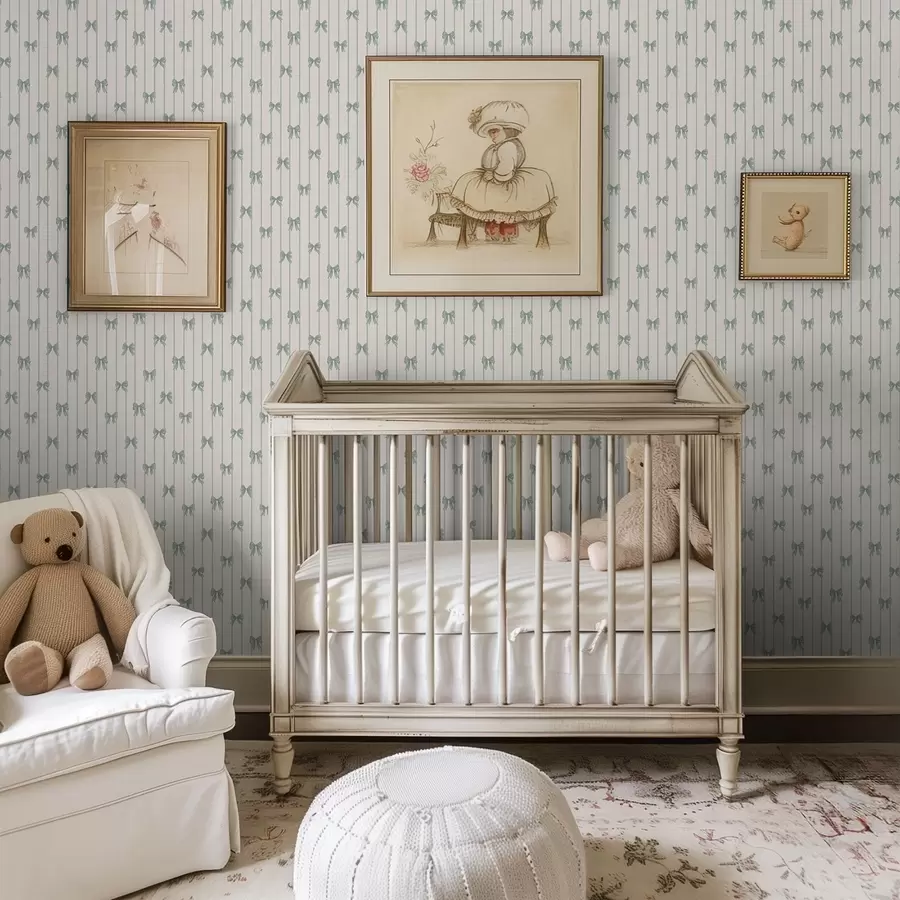 murais de parede Pequenos laços verdes às riscas sobre fundo bege a01076v2