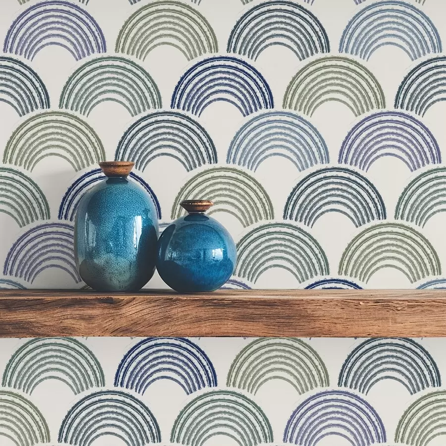 murais de parede Arcos azuis e verdes num padrão repetitivo a01164v2