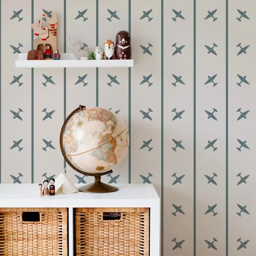 murais de parede Aviões com padrão às riscas e detalhes em azul a01169