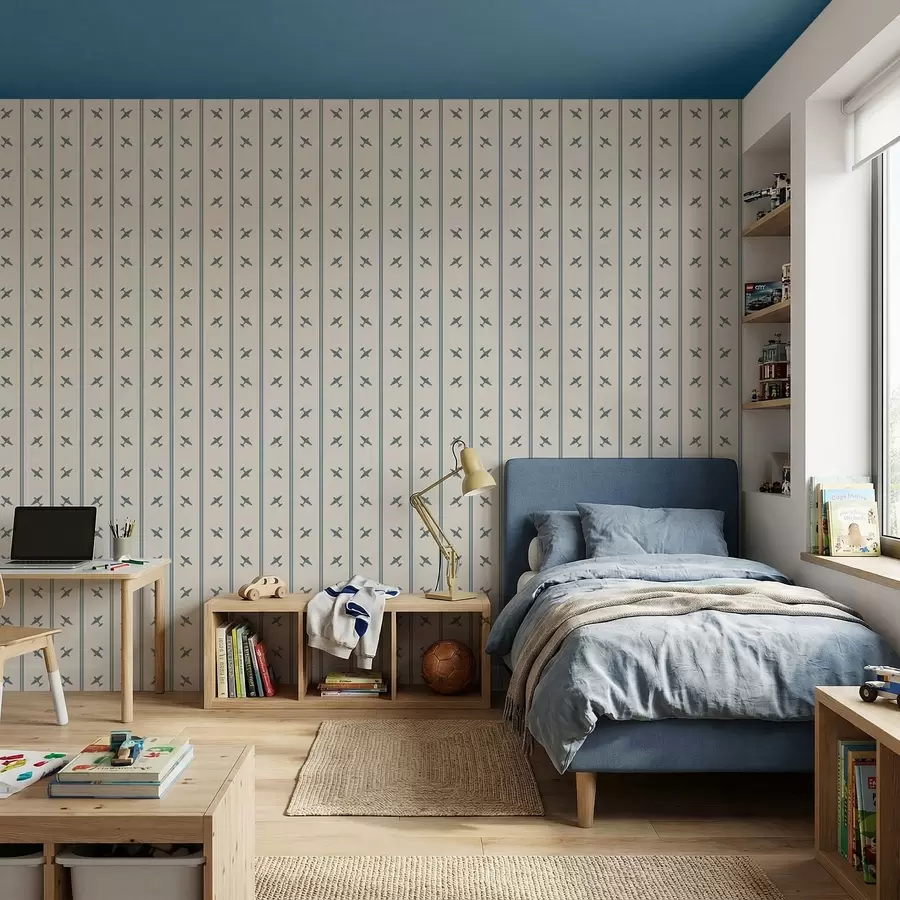 murais de parede Aviões com padrão às riscas azuis a01170