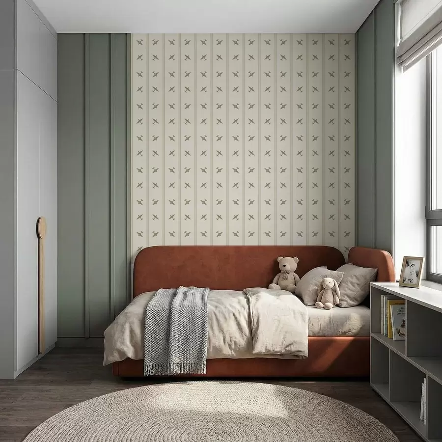 murais de parede Aviões com padrão às riscas em tons de verde-oliva a01170v2