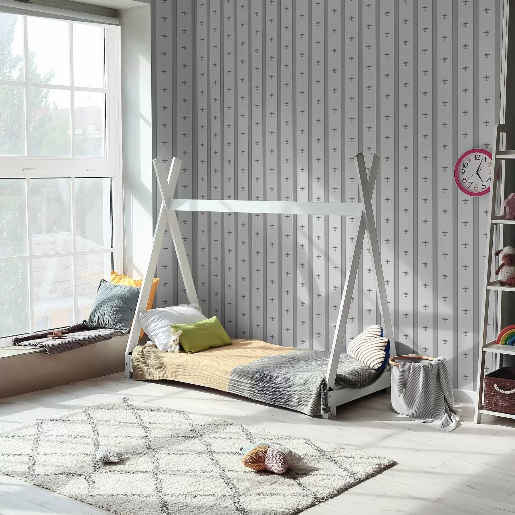 murais de parede Pequenos aviões com riscas sobre fundo cinzento a01171v1