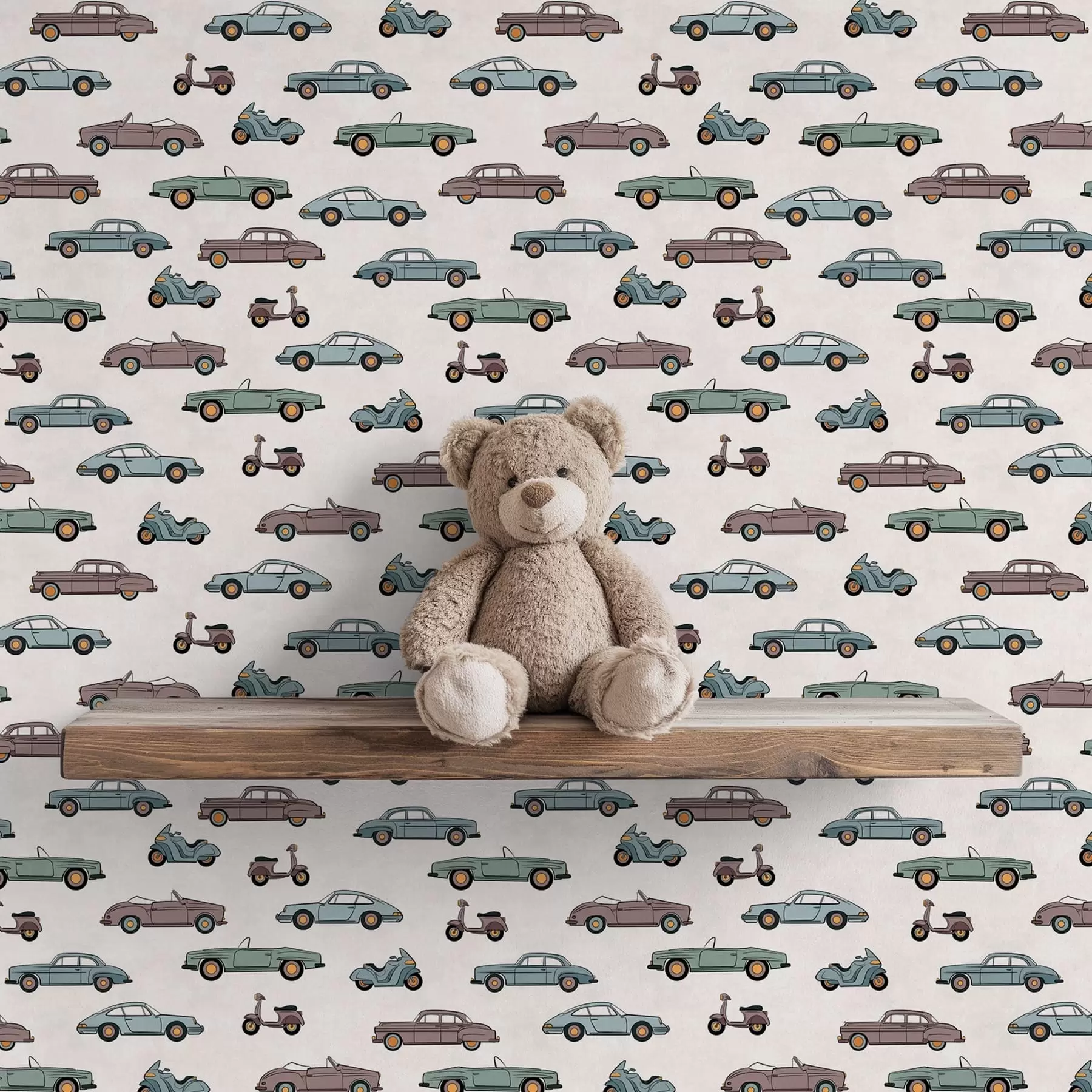 murais de parede Carros e scooters retro sobre um fundo claro a01172