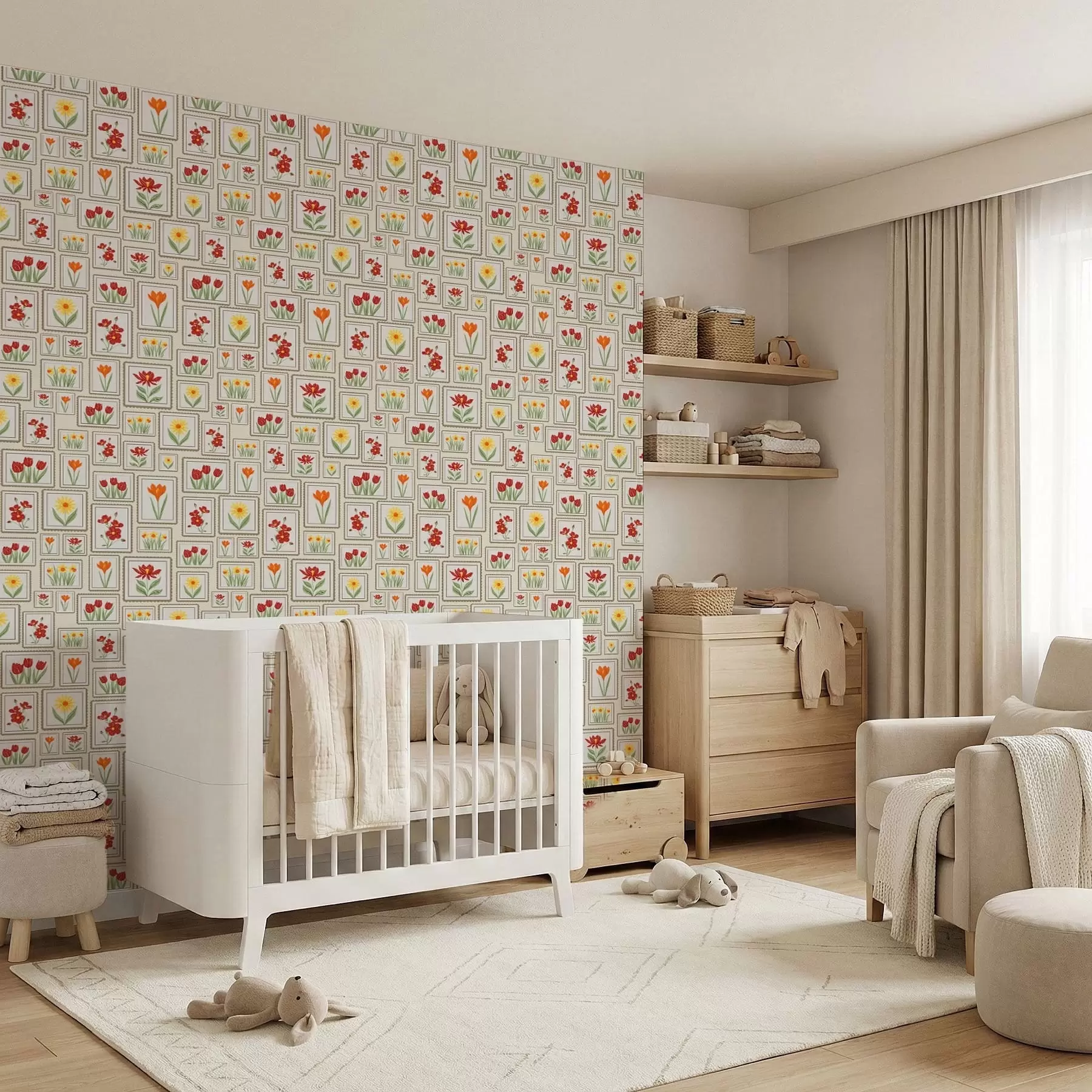 murais de parede Ilustrações florais emolduradas em tons quentes a01173