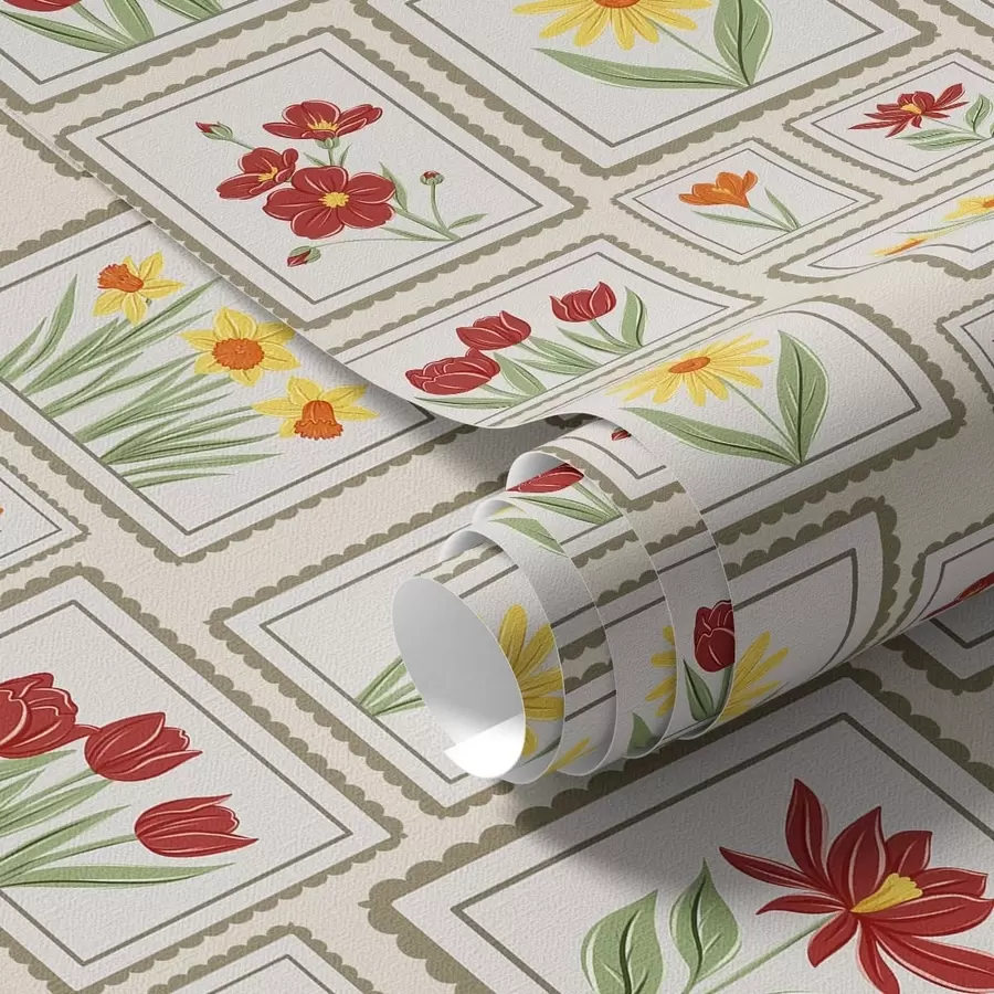 murais de parede Ilustrações florais emolduradas em tons quentes a01173