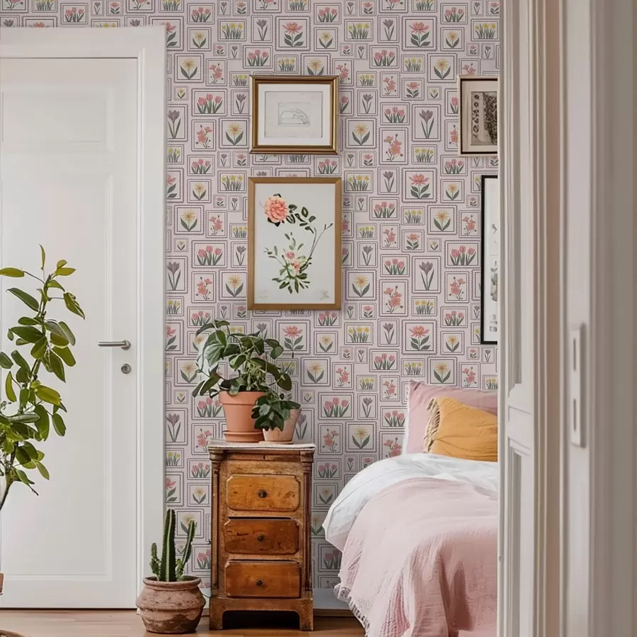 murais de parede Ilustrações florais emolduradas em tons de lilás a01173v2