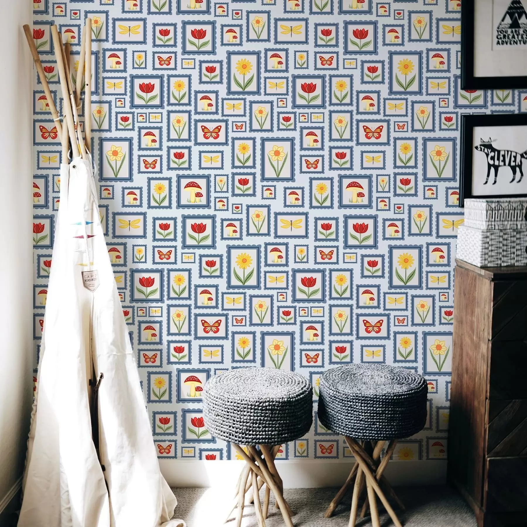 murais de parede Ilustrações emolduradas sobre fundo azul a01176