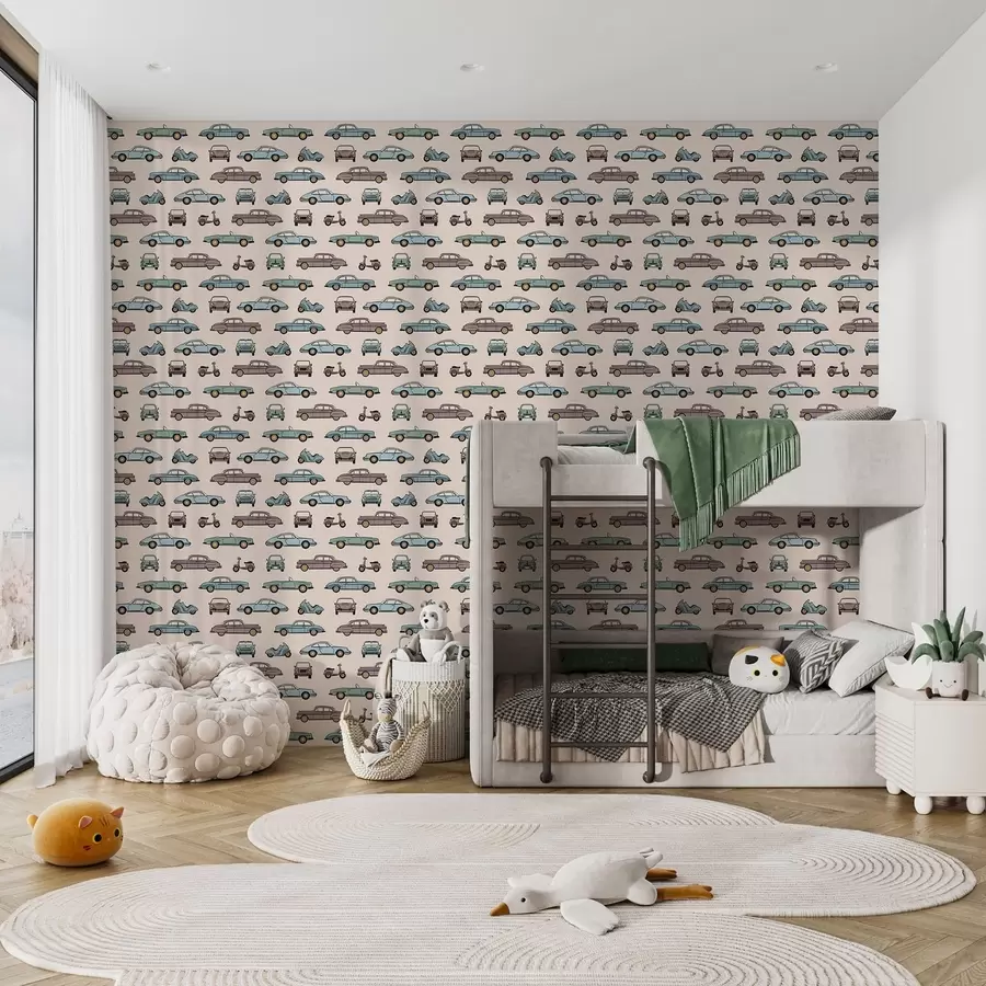 murais de parede Carros e scooters retro sobre fundo bege a01178v1