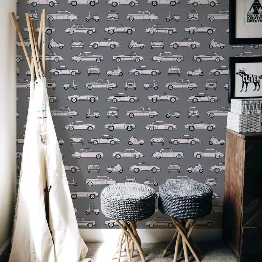 murais de parede Carros e scooters retro sobre fundo escuro a01178v3