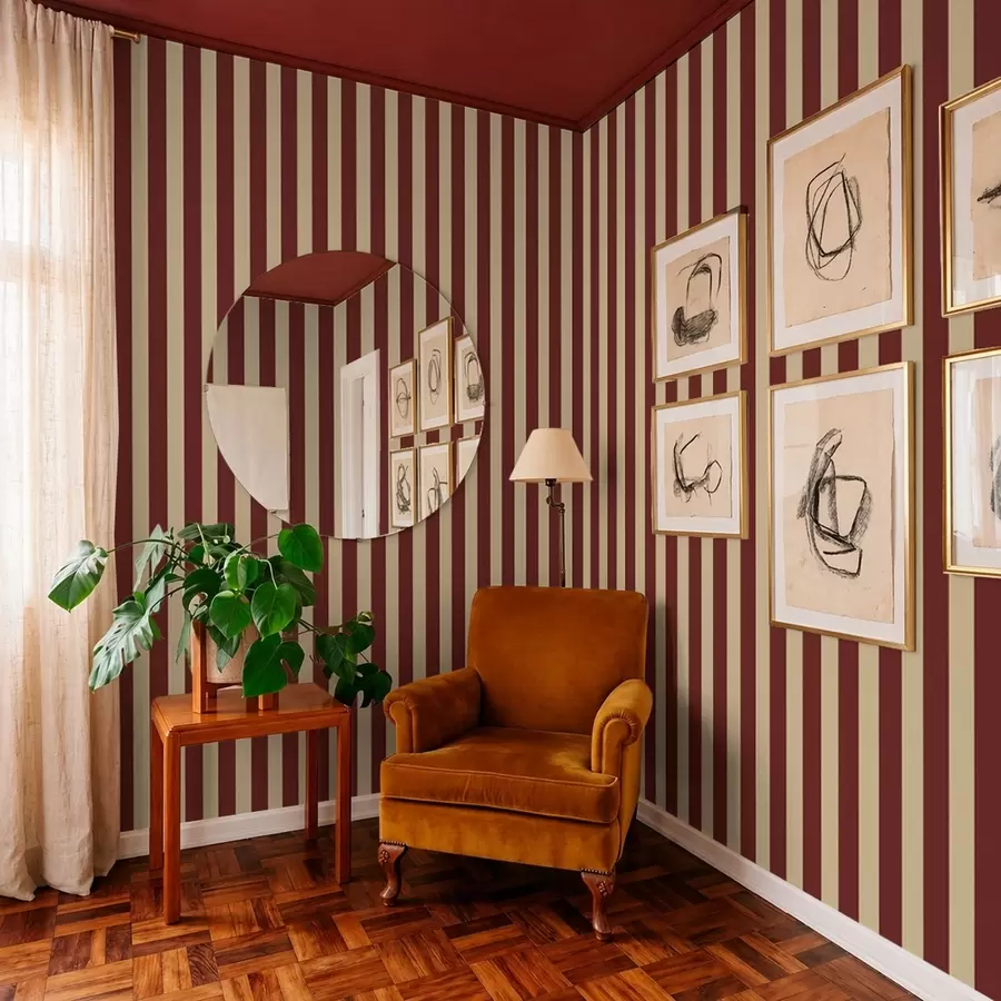 murais de parede Riscas verticais vermelhas e bege a01179