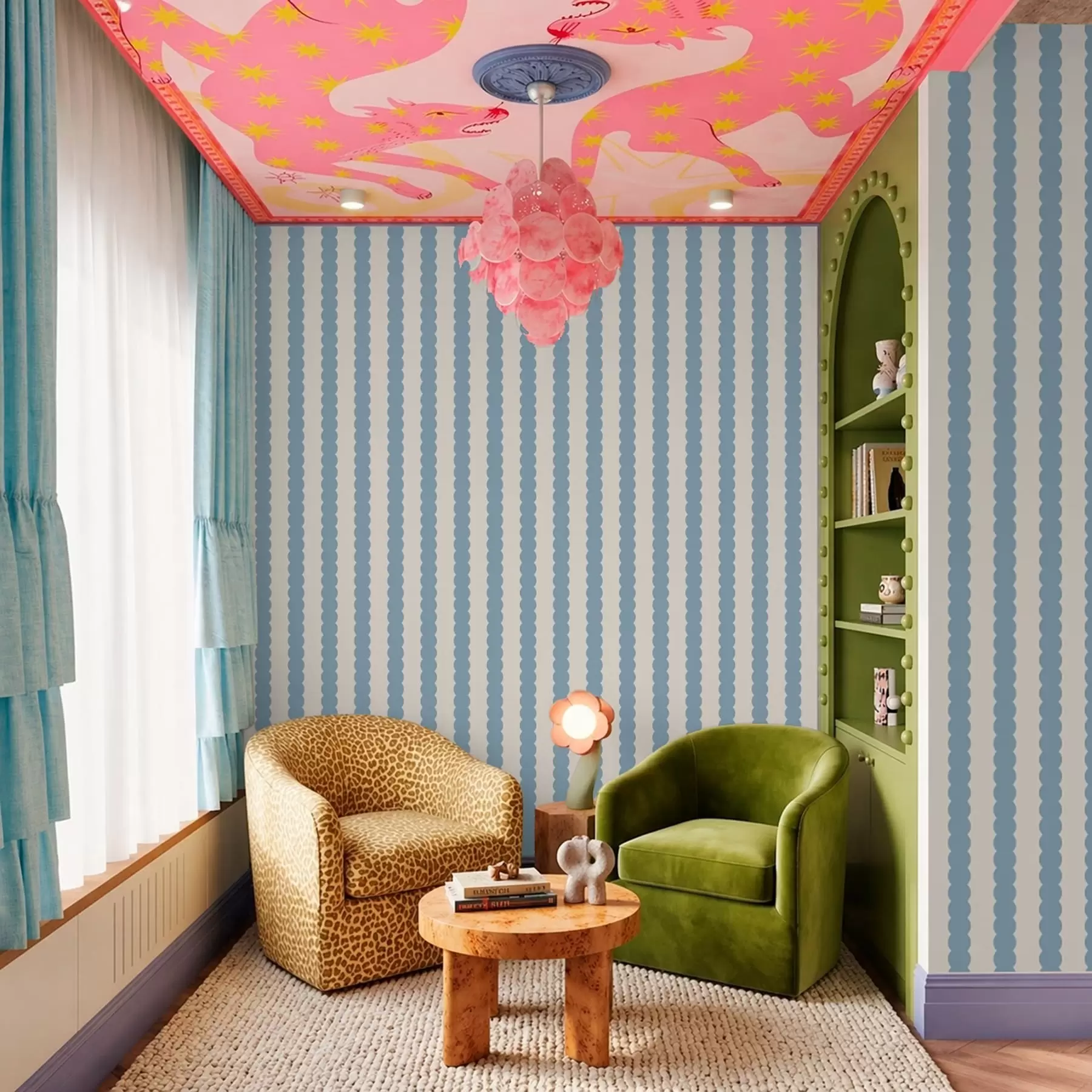 murais de parede Riscas azuis onduladas em estilo minimalista a01182