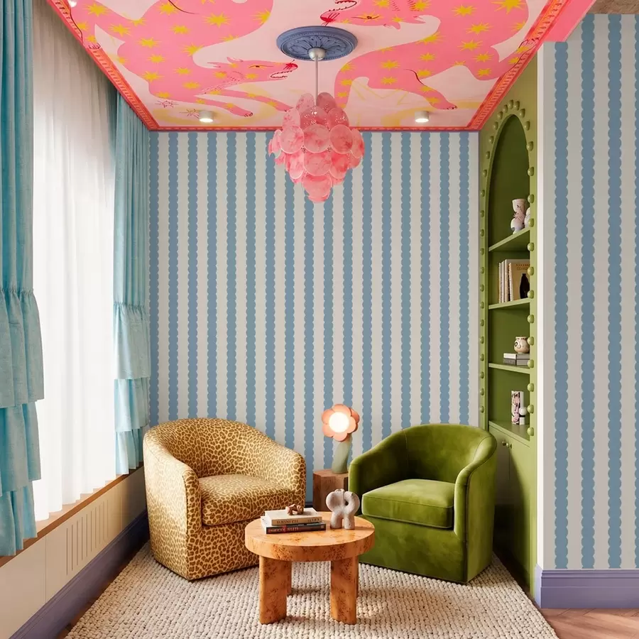 murais de parede Riscas azuis onduladas em estilo minimalista a01182