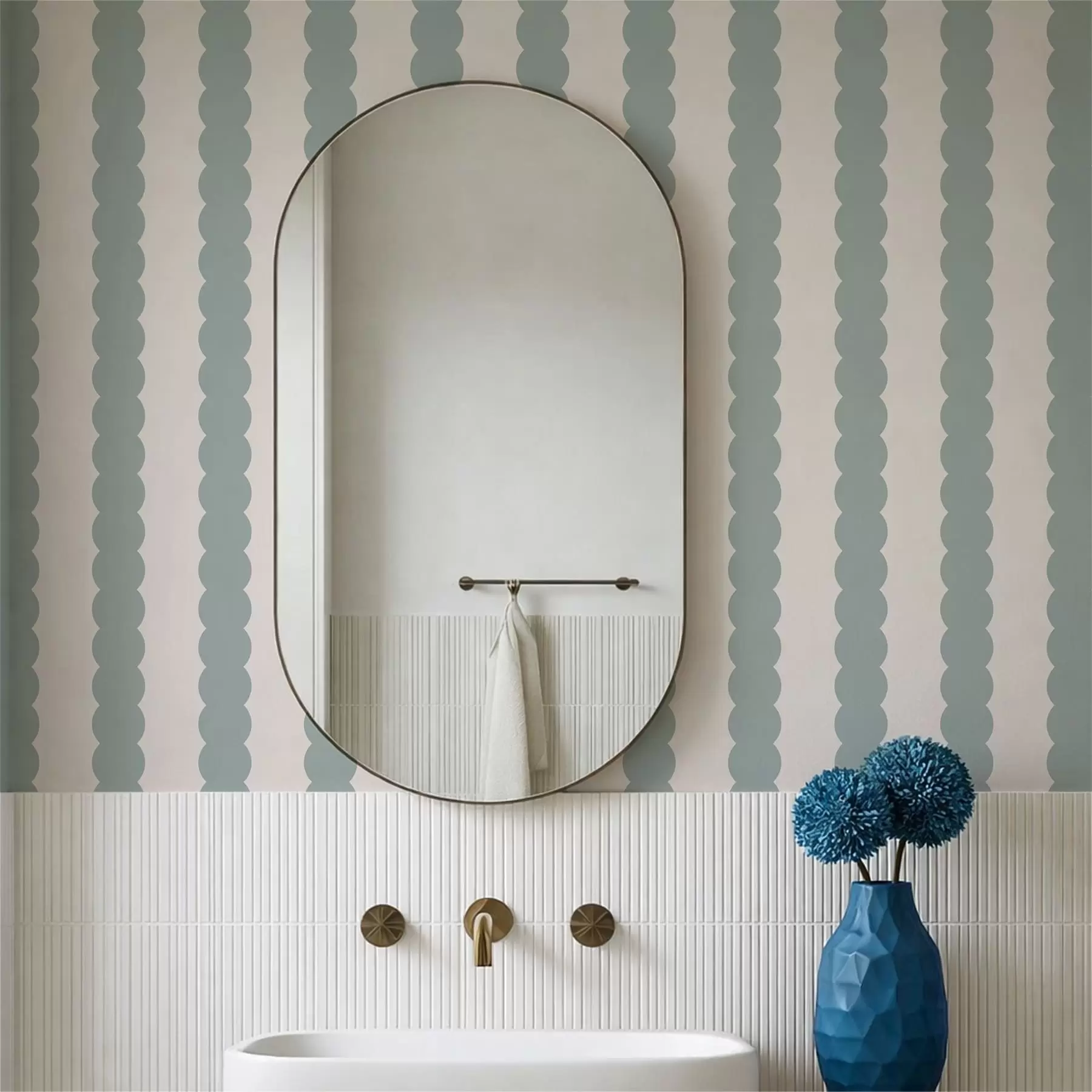 murais de parede Riscas onduladas em tom de azeitona, em estilo minimalista a01182v1