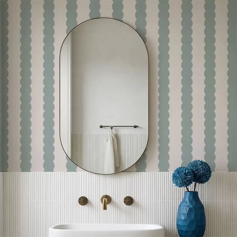 murais de parede Riscas onduladas em tom de azeitona, em estilo minimalista a01182v1