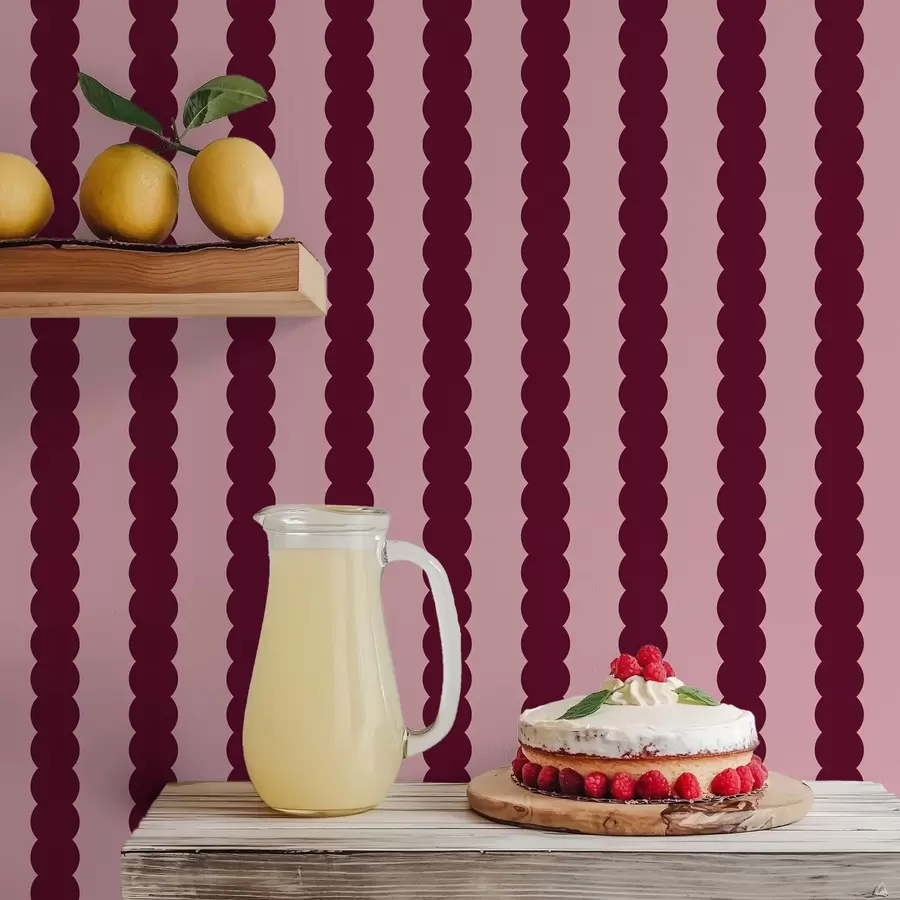 murais de parede Riscas onduladas em tom bordô, em estilo minimalista a01182v5