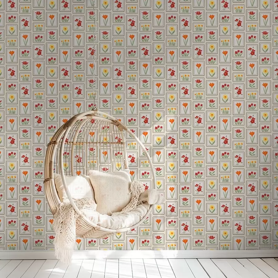 murais de parede Ilustrações florais com molduras coloridas a01174v1