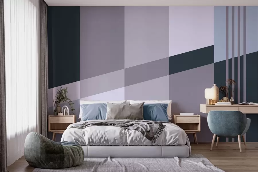 murais de parede Desenhos geométricos discretos em tons de cinzento e azul w05390v1