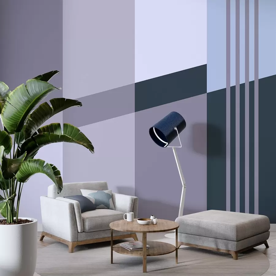 murais de parede Desenhos geométricos discretos em tons de cinzento e azul w05390v1