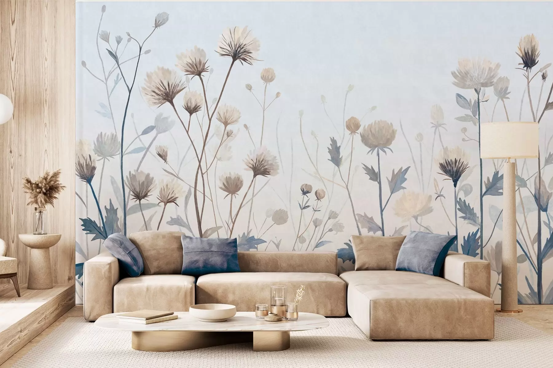 murais de parede Ervas e flores silvestres pintadas num estilo pitoresco sobre um fundo claro w05563