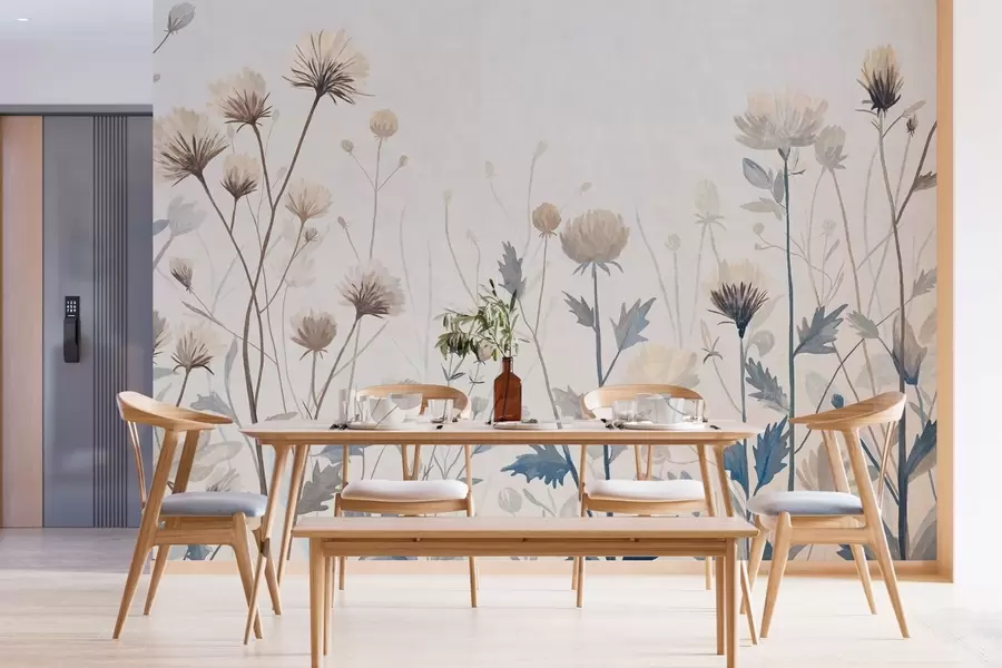 murais de parede Ervas e flores silvestres pintadas num estilo pitoresco sobre um fundo claro w05563