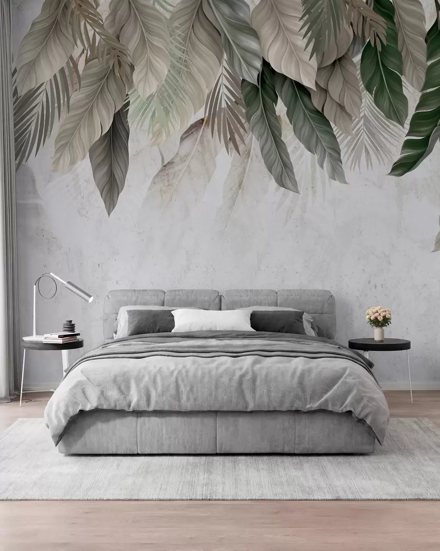 murais de parede Folhas tropicais penduradas sobre betão w05521