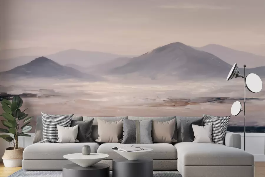 murais de parede Uma paisagem montanhosa enevoada com transições suaves de luz e ar, com um efeito semelhante a uma máscara w09844