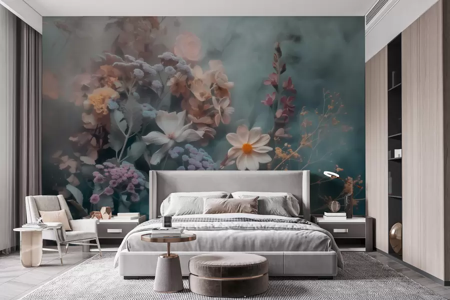 murais de parede Uma composição encantadora de flores silvestres envolta numa leve névoa de tons pastel w09846