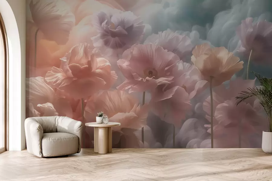murais de parede Flores delicadas com pétalas translúcidas à luz suave da manhã w09847