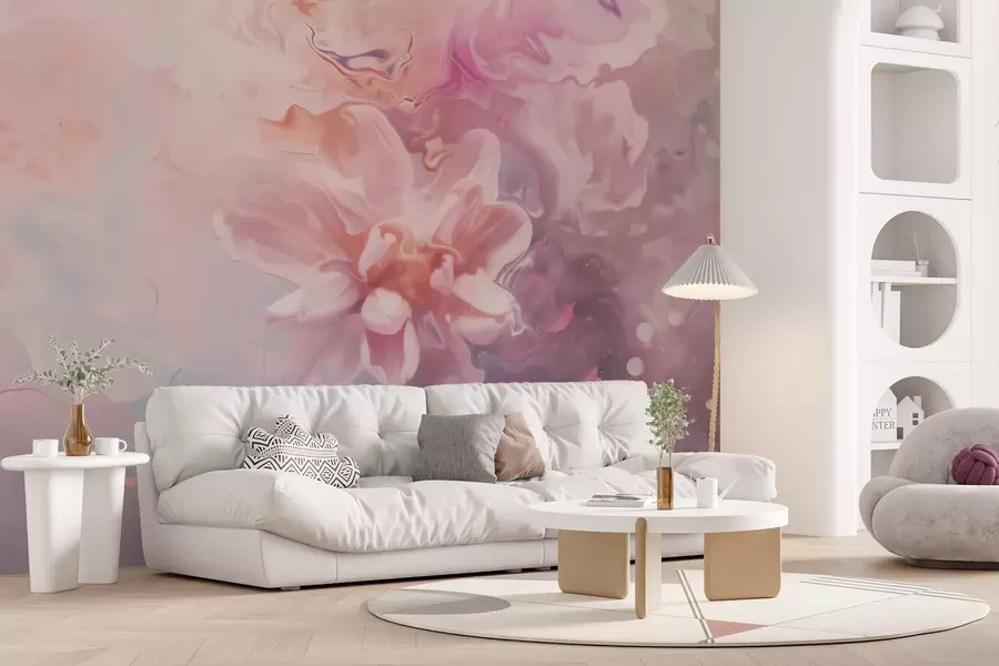 murais de parede Uma composição abstrata com uma flor e tons suaves de rosa em estilo aquarela w09859