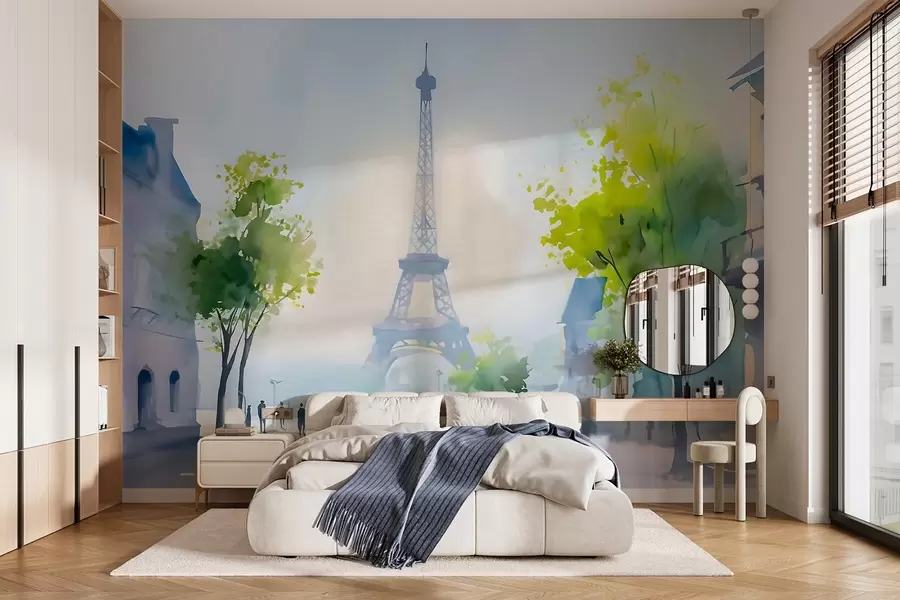 murais de parede Paris, uma paisagem urbana em estilo aquarela à la prima w05566