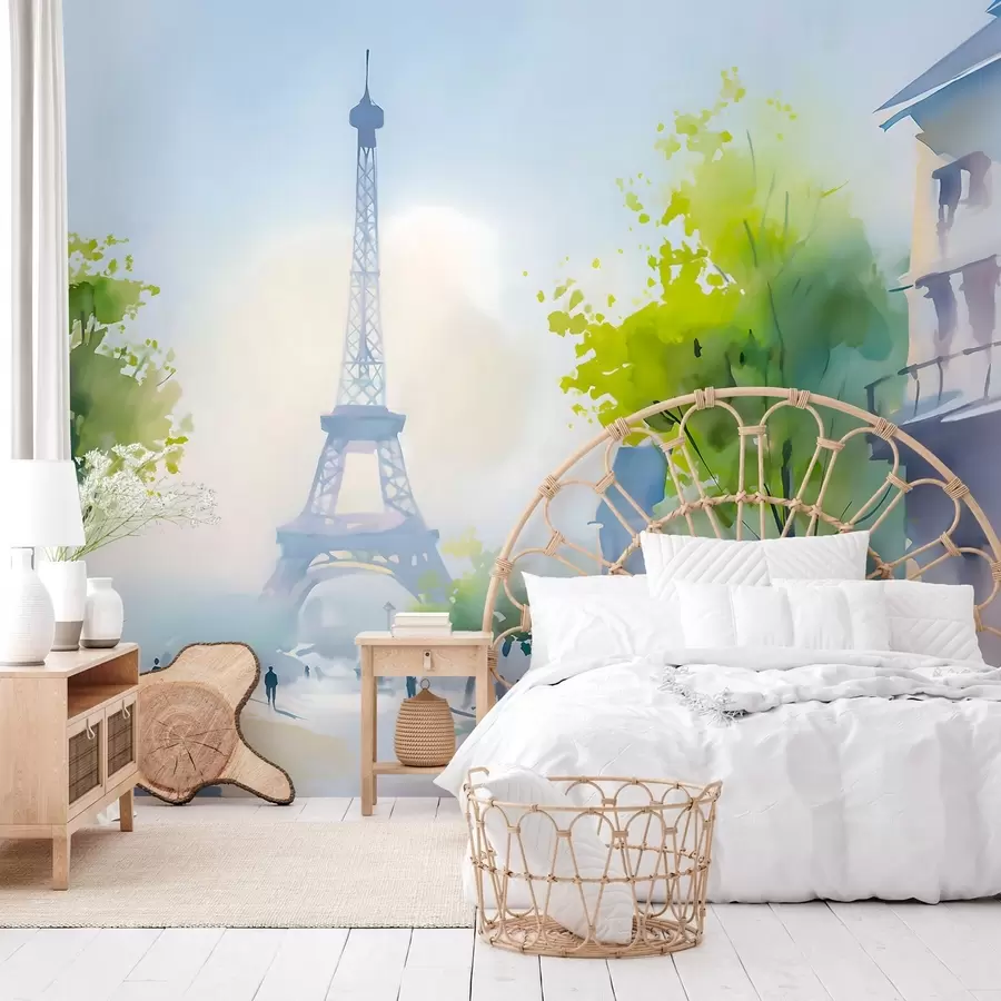 murais de parede Paris, uma paisagem urbana em estilo aquarela à la prima w05566