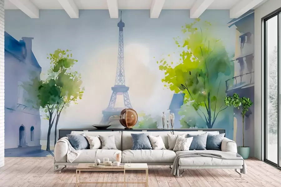 murais de parede Paris, uma paisagem urbana em estilo aquarela à la prima w05566