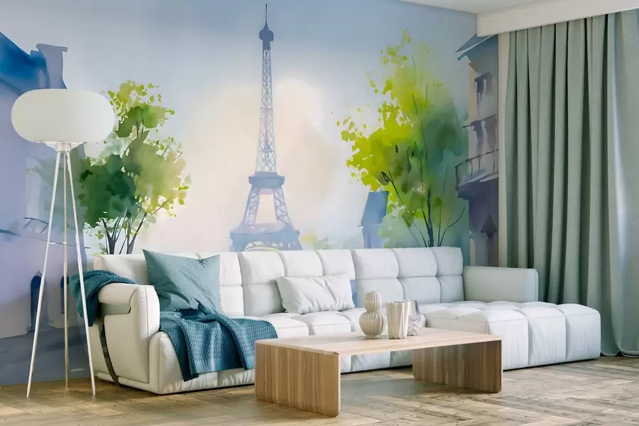 murais de parede Paris, uma paisagem urbana em estilo aquarela à la prima w05566