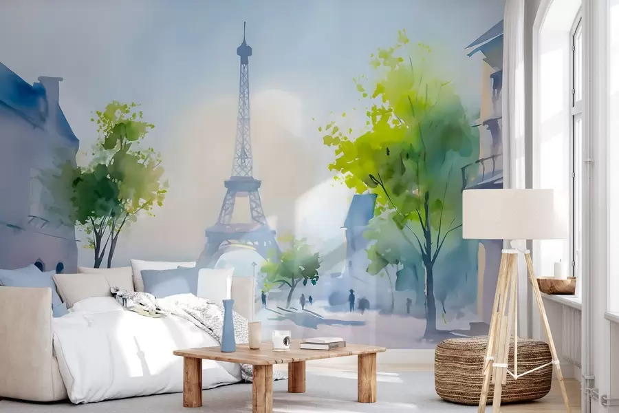 murais de parede Paris, uma paisagem urbana em estilo aquarela à la prima w05566