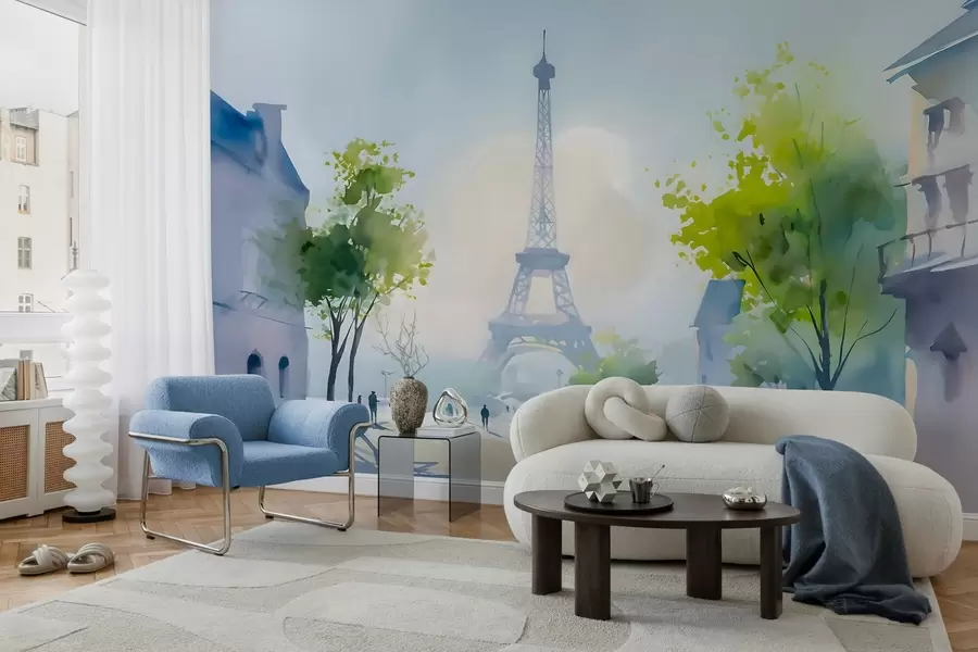 murais de parede Paris, uma paisagem urbana em estilo aquarela à la prima w05566
