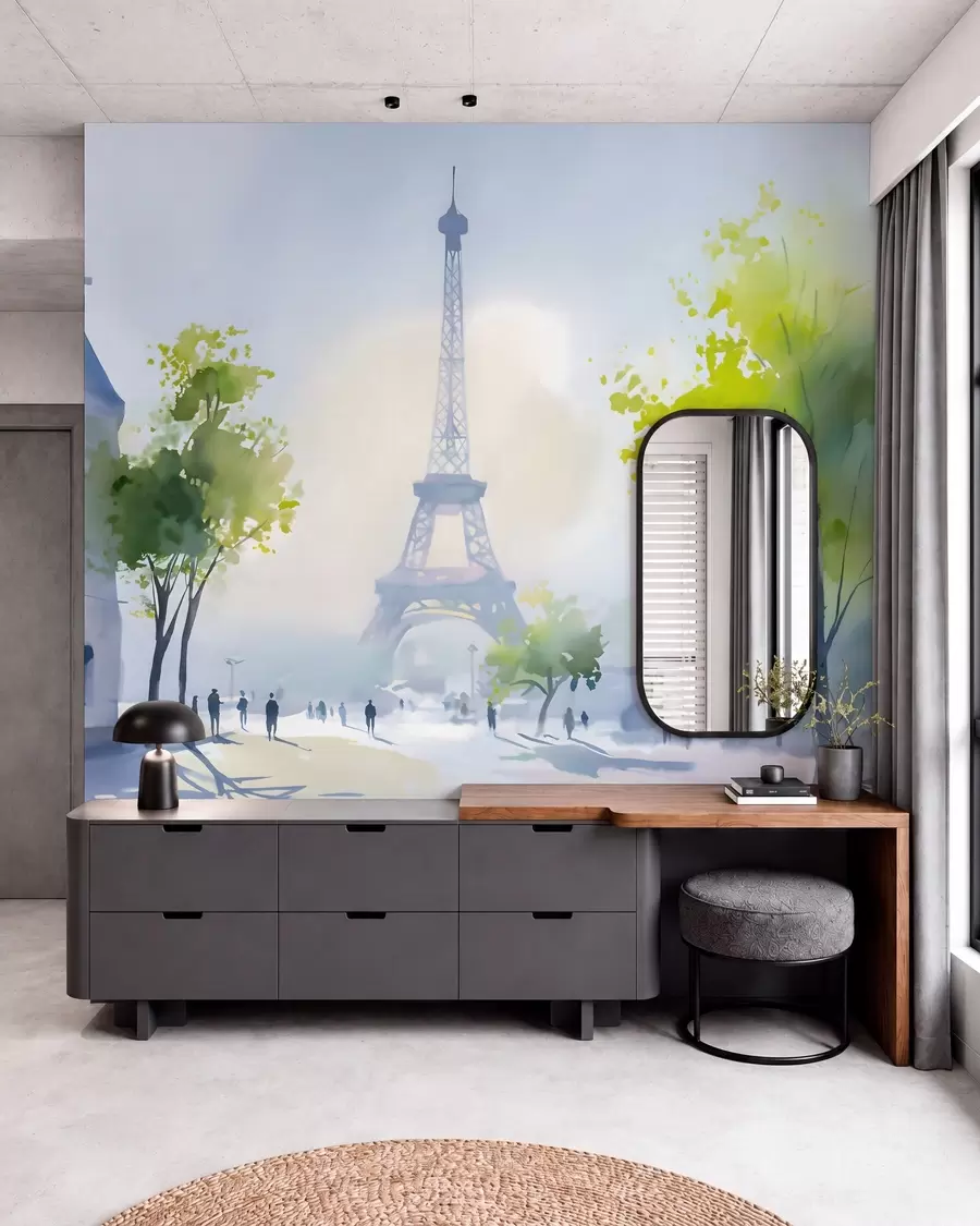 murais de parede Paris, uma paisagem urbana em estilo aquarela à la prima w05566