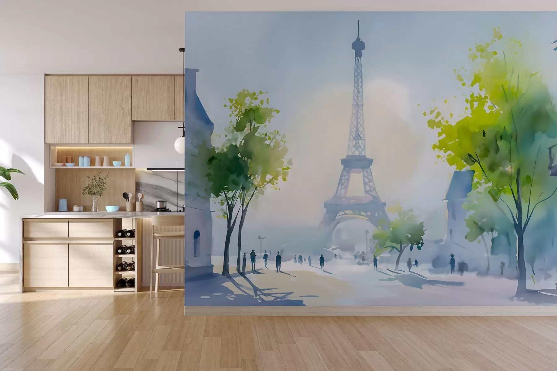 murais de parede Paris, uma paisagem urbana em estilo aquarela à la prima w05566