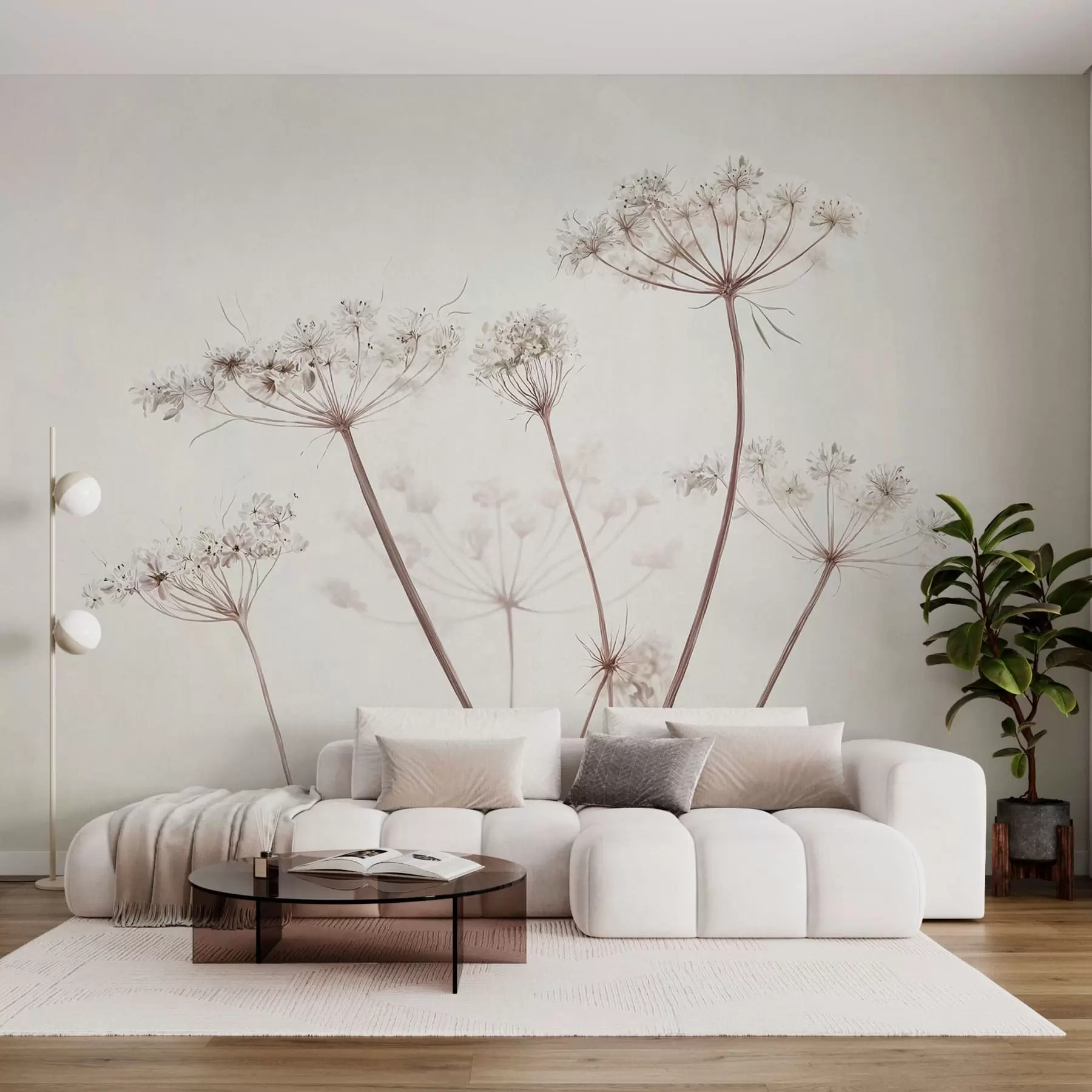 murais de parede Umbelas secas sobre um fundo claro e minimalista w05543