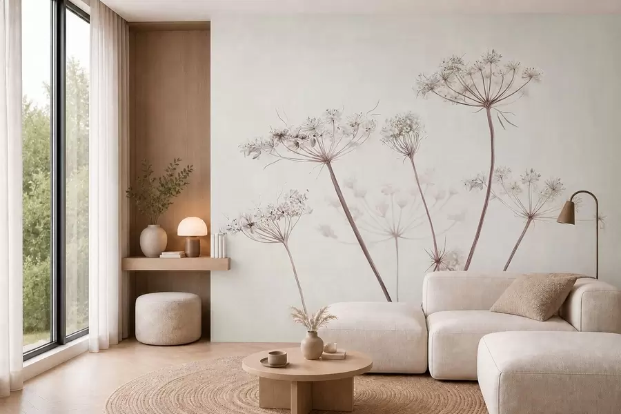 murais de parede Umbelas secas sobre um fundo claro e minimalista w05543
