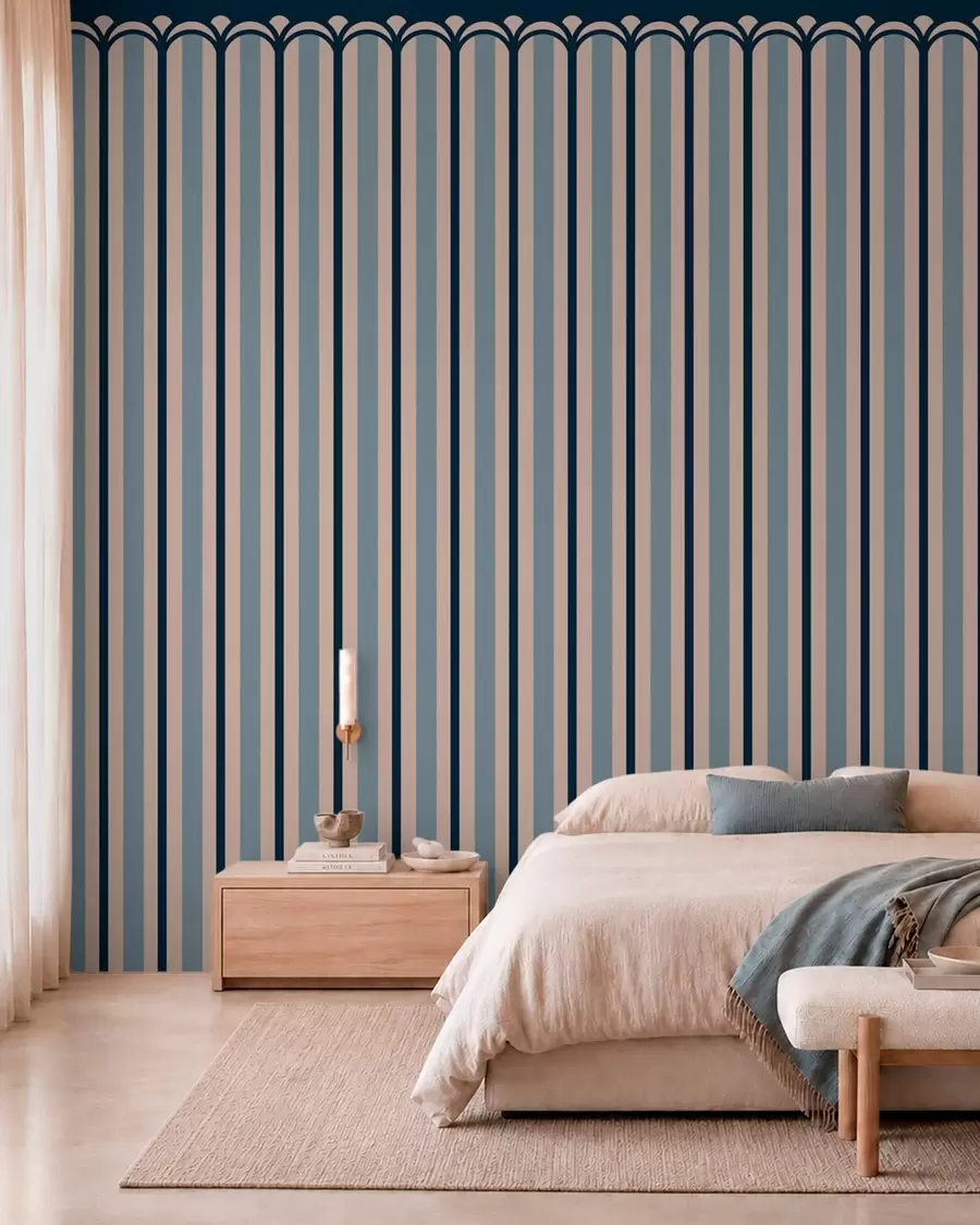 murais de parede Ornamento vertical em tons de creme e azul w05610