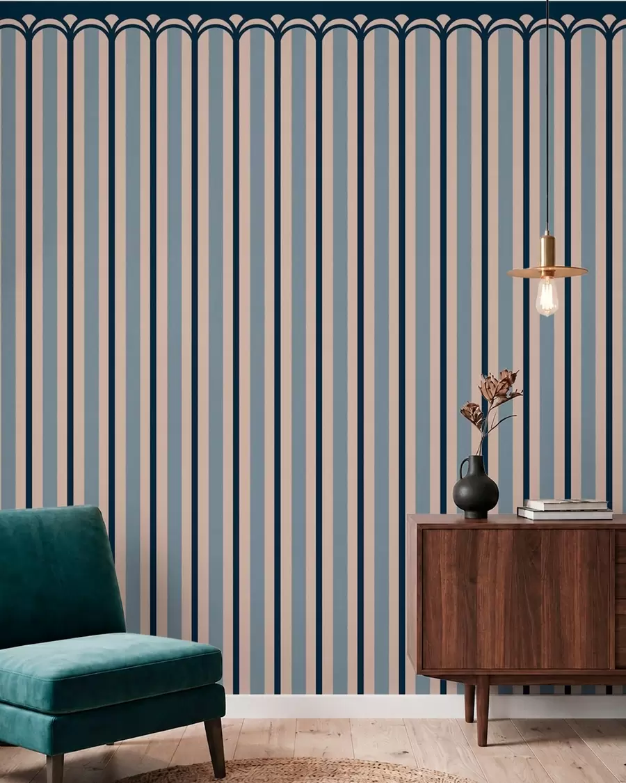 murais de parede Ornamento vertical em tons de creme e azul w05610